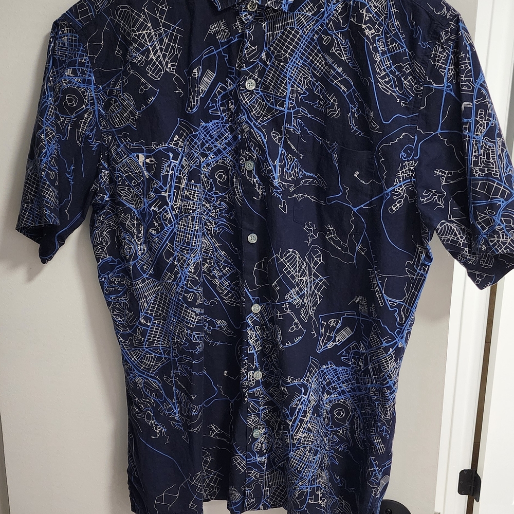 Tori Richard Black and Blue Geometric Men's Shirt